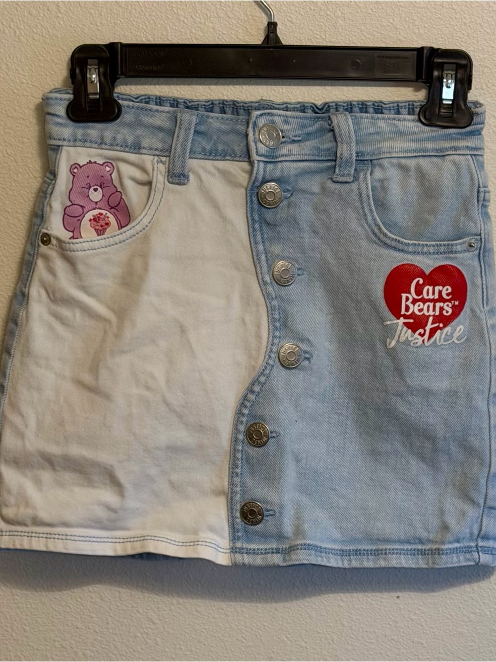 Care Bears Justice Two-Tone Denim Skirt - Pink & Light Blue Girls Size M/10